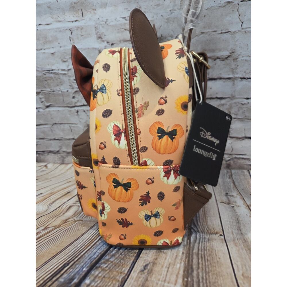 Loungefly Disney Minnie Mouse Fall Pumpkin Mini Backpack New - Picture 6 of 7
